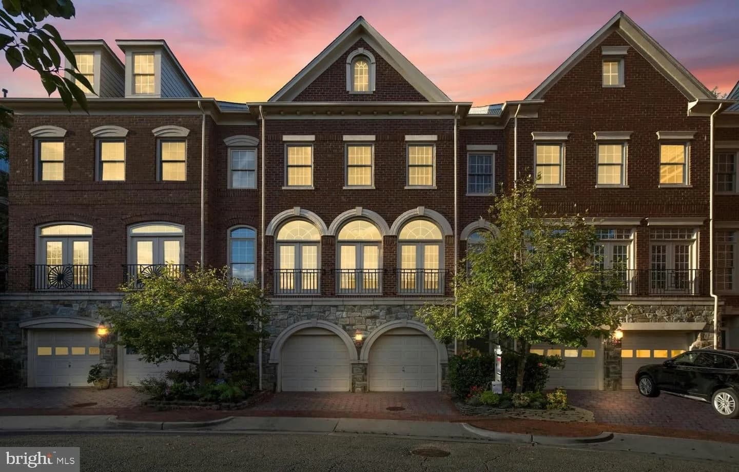 Cameron Station colonial townhouse exterior at dusk