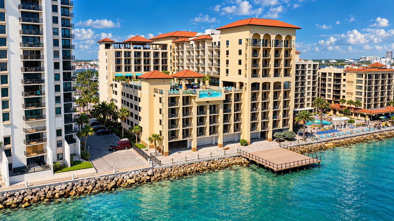 Edge Hotel ten-story Gulf-front exterior on Clearwater Beach