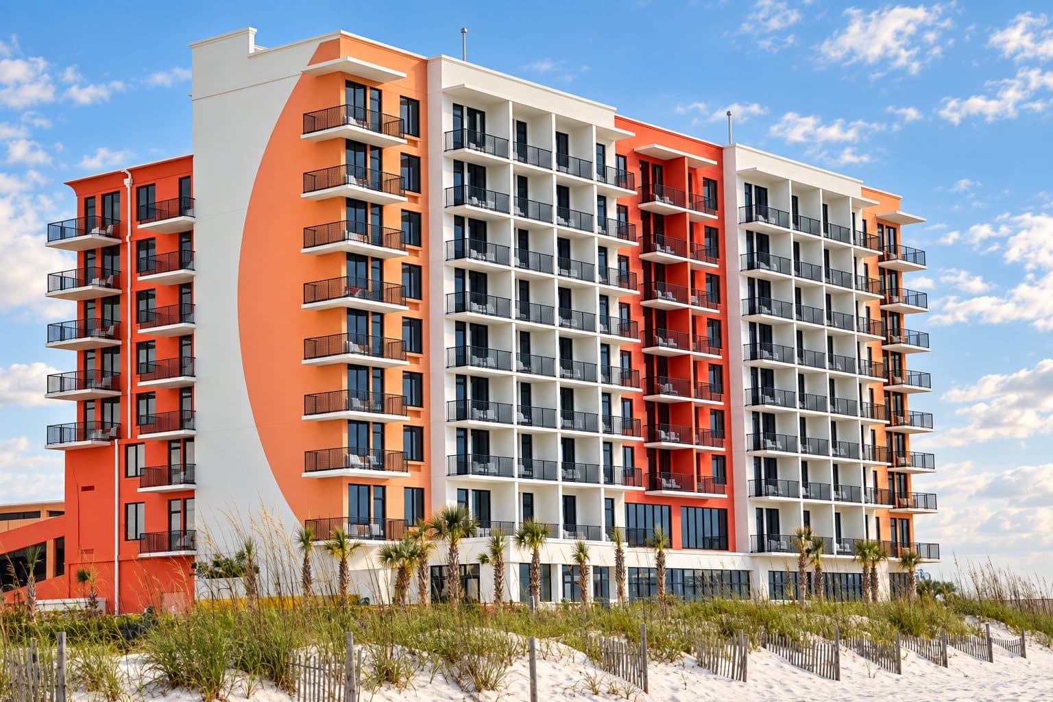 Hampton Inn & Suites Orange Beach nine-story beachfront hotel exterior