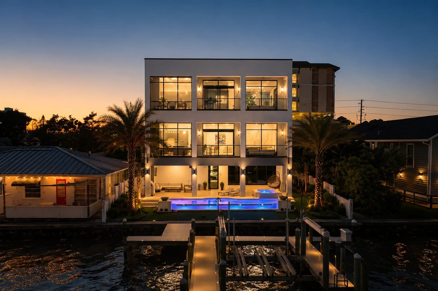 Nightfall Residence exterior at dusk