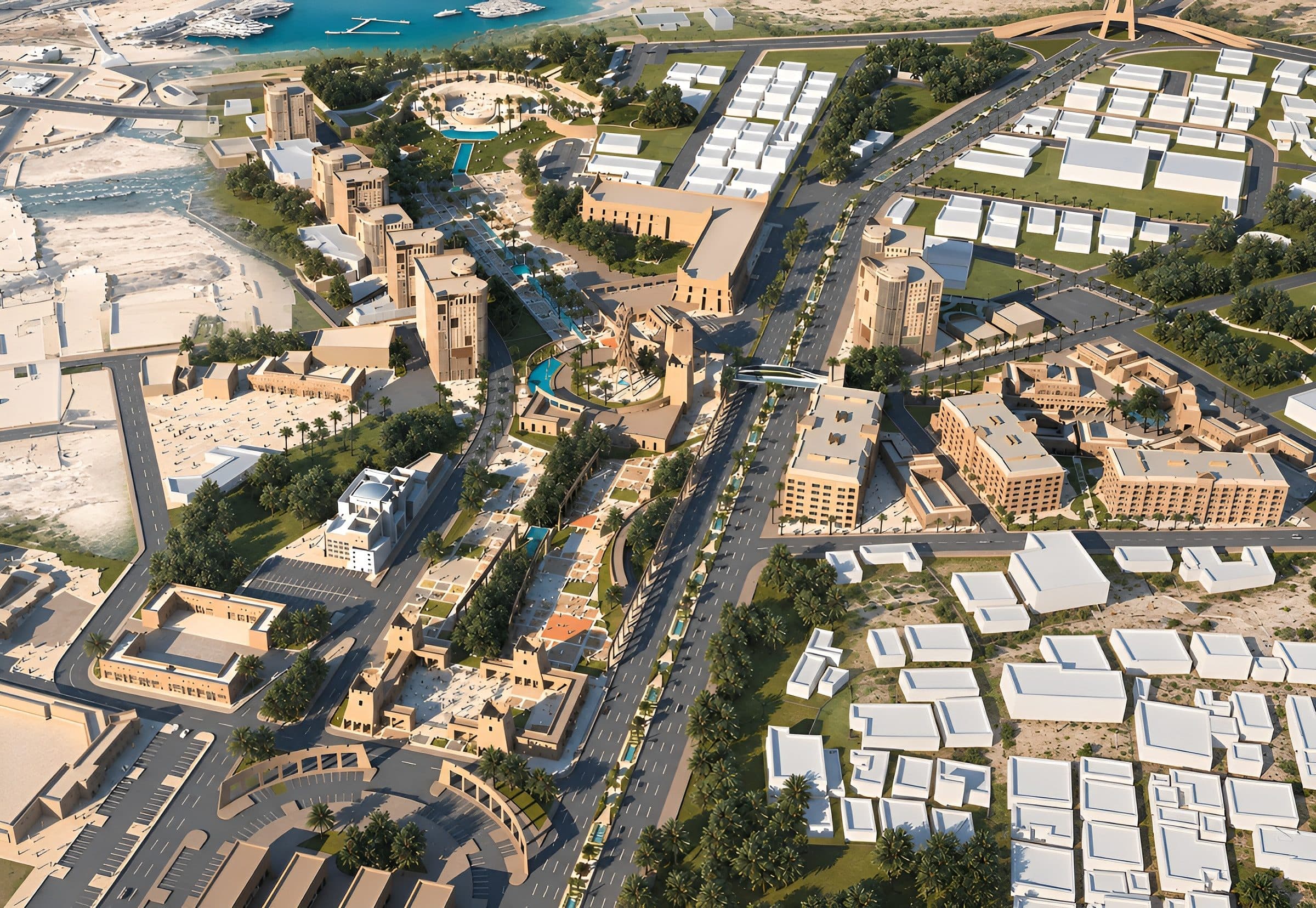 Abha Downtown aerial masterplan rendering showing full mixed-use district