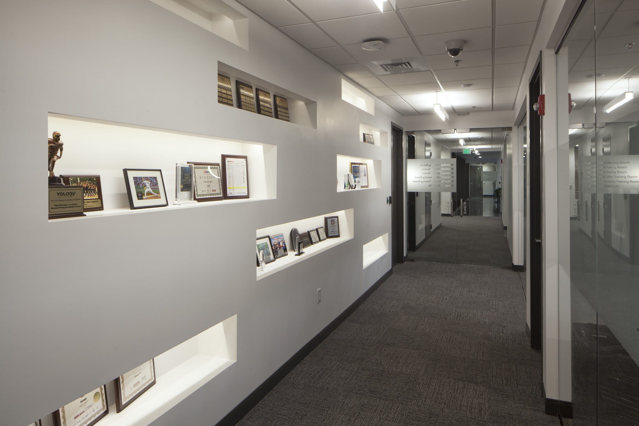 Vology open office interior with private meeting rooms
