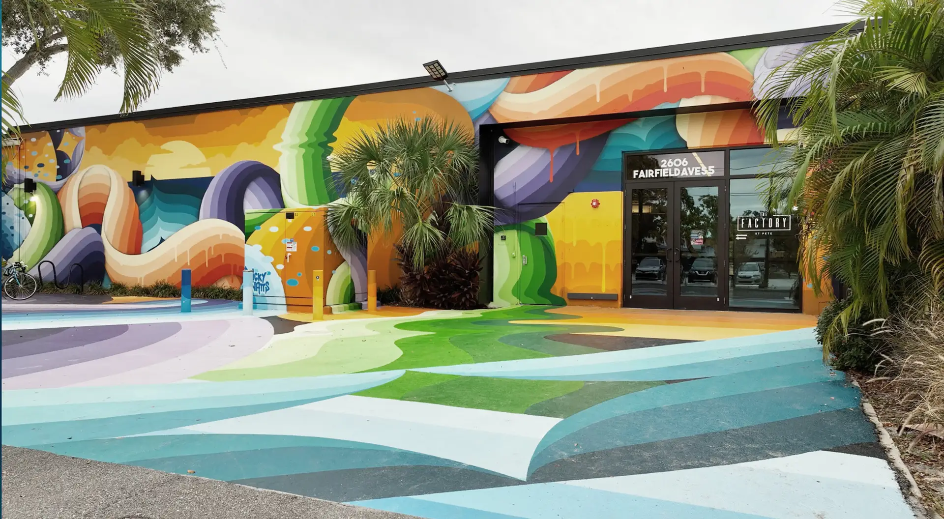 The Factory, St. Pete entrance with a mural by Ricky Watts, designed by Behar Peteranecz Architecture